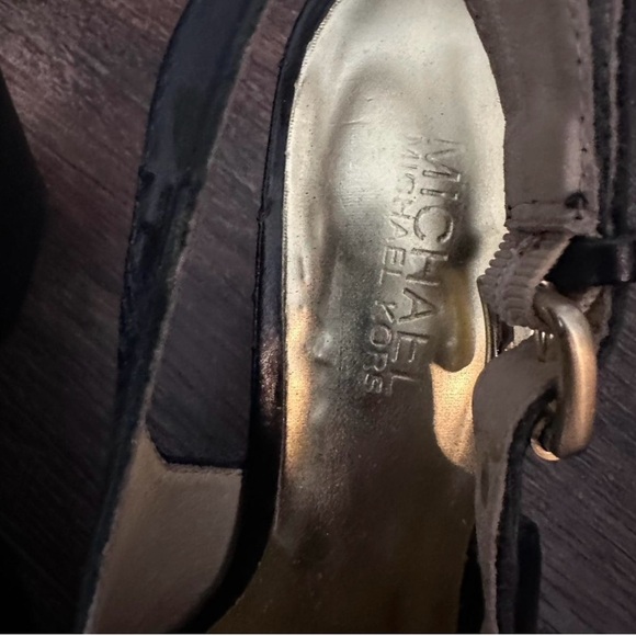 Michael Kors Black Leather Women's Platform Slingback Heels - Picture 2 of 7